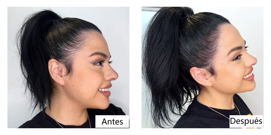 Imagenes de comparacion antes y despues de usar Lemooree Hair Building Fibers 1